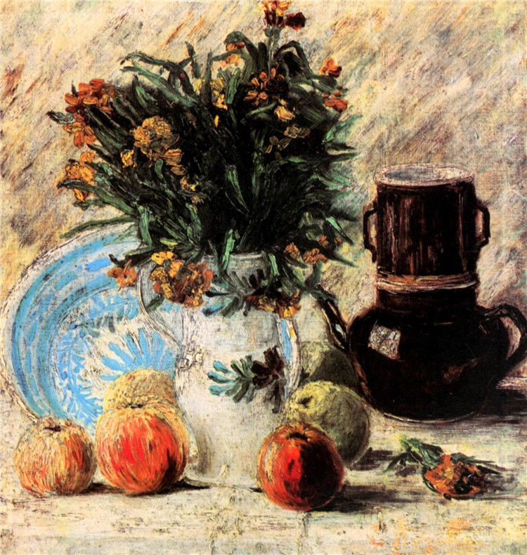 Vase with Flowers, Coffeepot and Fruit Van Gogh Oil Painting